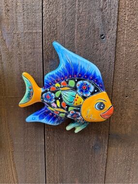Hand-Painted Talavera Blue & Orange  Fish Wall Decor